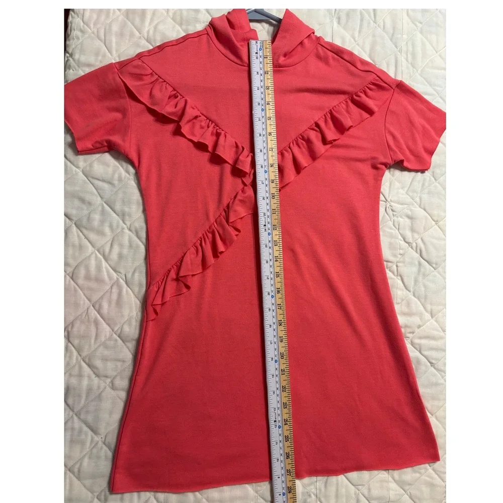 GB Girls Ruffle Hoodie Dress Casual Coral Pink Short Sleeve Raw edged hems M EUC